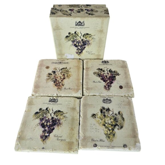 Chateau Montagne Vineyard Wine Grapes Coasters Set of 4 NIB - Picture 1 of 9